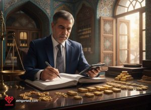 محاسبات دقیق مظنه و اجرت طلا توسط یک فروشنده ماهر با تمرکز بالا در صنف طلا و جواهر ارومیه.